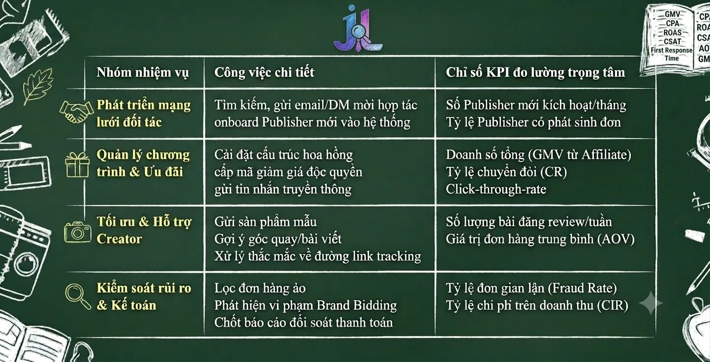 Bảng tổng hợp nhiệm vụ và chỉ số KPI đo lường cốt lõi